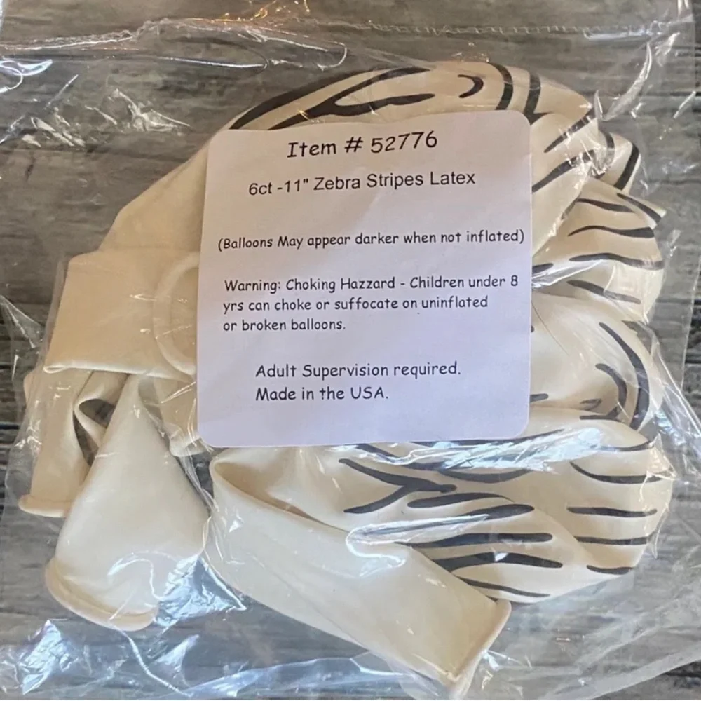 💞 New Pack of 6 - 11” Zebra Stripe Latex Balloons